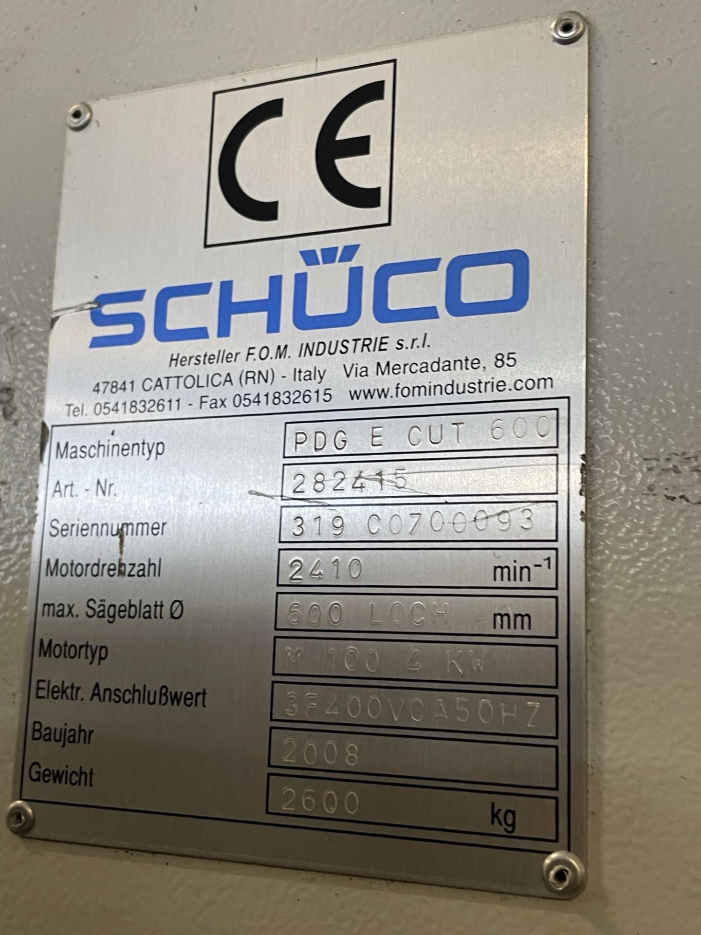 Schuco, PDG E Cut 600 CNC twin head mitre saw, Serial No. 319C0700093 (DOM: 2008), Bed Length: - Image 9 of 9