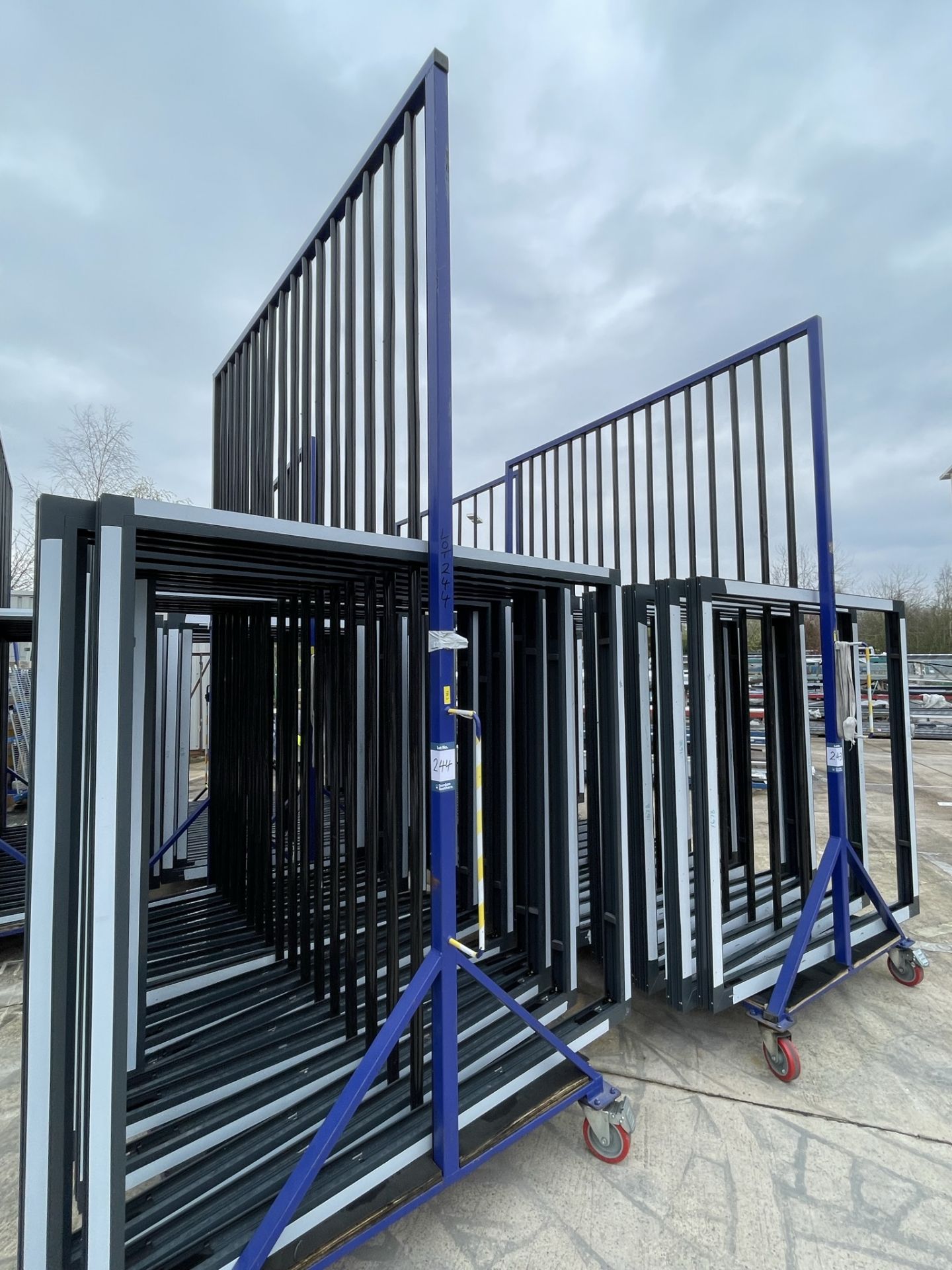 Metal frame, nine section transporter frame, 2400 x 1300 x 3100mm approx. (excluding contents)