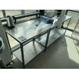 2x (no.) stainless steel preparation tables and stainless steel four tier rack unit