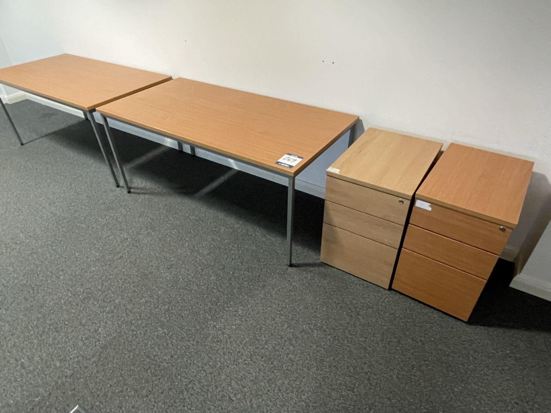 2x (no.) rectangular light oak veneer tables and 5x (no.) pedestals - Image 3 of 3