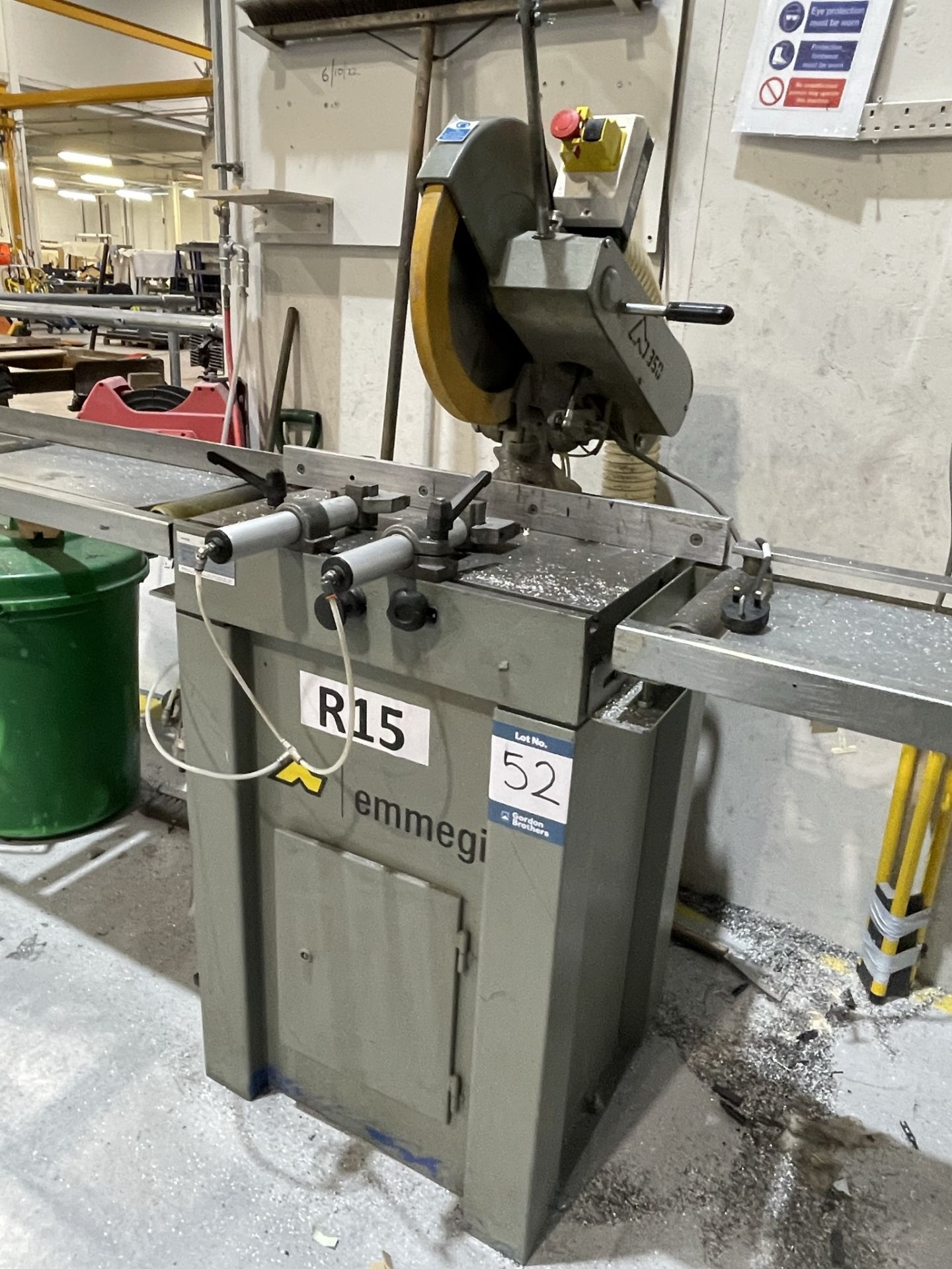 Emmegi, 350S cut to length mitre saw, Serial No. C104914 (DOM: 2007) with roller in feed table,