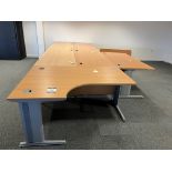 5x (no.) rectangular light oak veneer desks and a shaped front light oak veneer desk