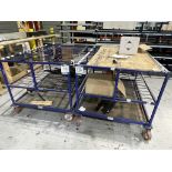 2x (no.) metal framed two tier cage transporter carts, 1400 x 1000 x 950mm approx. with metal