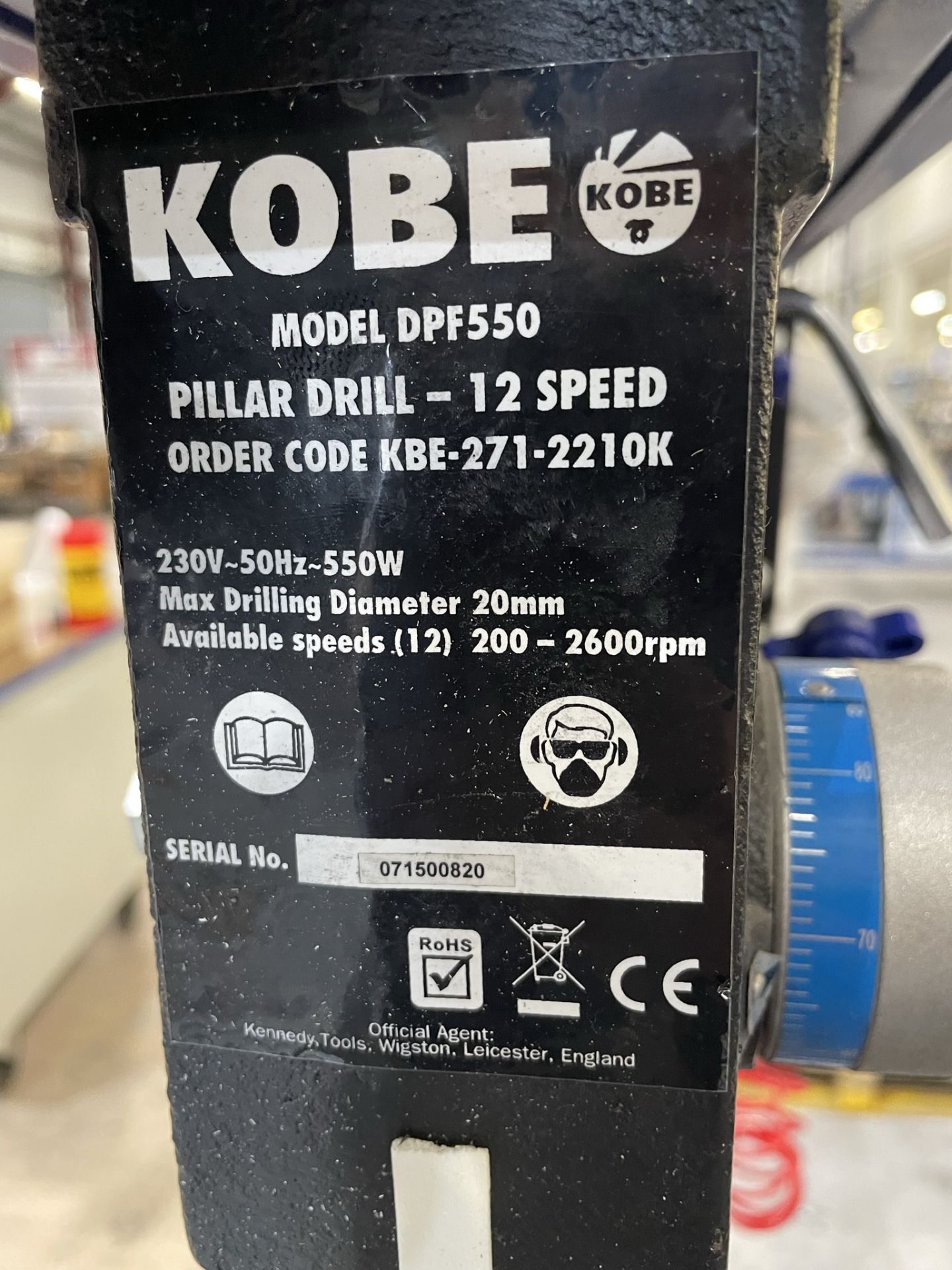 Kobe, DPF 550W 12 speed pillar drill 'T' slot table, 300mm x 300mm (single phase) - Image 4 of 4