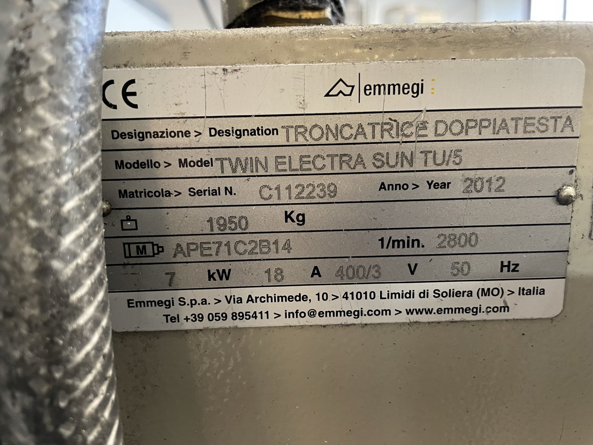 Emmegi, Twin Electra Sun TU/5 CNC twin head mitre saw, Bed: 5200mm, Serial No. C112239 (DOM: 2012) - Image 7 of 7