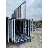 Metal frame, nine section transporter frame, 2400 x 1300 x 3100mm approx. (excluding contents)