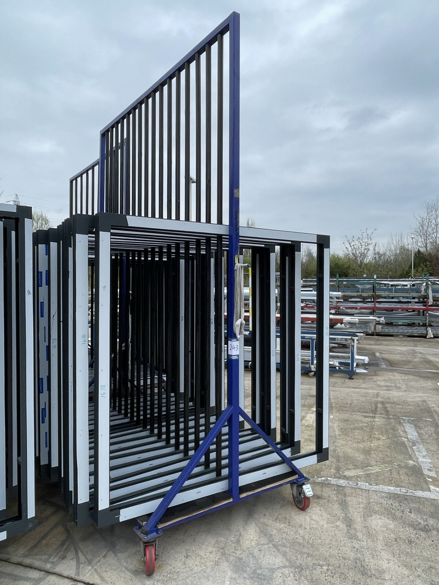 Metal frame, nine section transporter frame, 2400 x 1300 x 3100mm approx. (excluding contents)