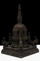 A Chinese Tibetan Bronze Gilt Buddhist Stupa Temple. H: Approximately 22cm