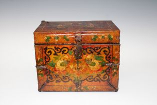 A Tibetan Wooden Dragon Chest from the 19th Century. H: Approximately 25cm L: Approximately 31cm