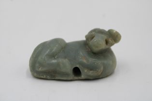 A Rare Green Marble Jemdet Nasr Amulet of a Seated Bull from 2000- 3000 B. C. L: Approximately 5cm