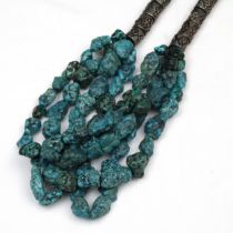 A Chinese Tibetan Silver and Turquoise Necklace. Weight: 337g L: Approximately 29cm