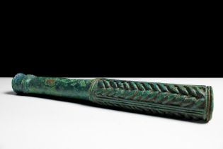 An Ancient Luristani Bronze War Mce Cudgel with Herringbone Design. L: Approximately 25cm