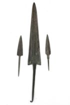 A Lot of 2 Luristani Bronze Arrowheads and 1 Dagger from 500 B.C. H: Approximately 30cm - 13cm -