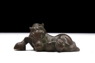 A Japanese Bronze Okimono Figure of a Horse. L: Approximately 7.7cm