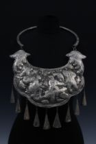 A Tribal Chinese Tibetan White Metal Decorative Necklace. Weight: 375g H: Approximately 49.5cm L:
