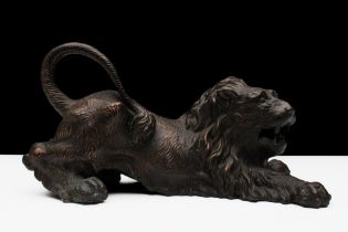 A Bronze Figure of a Lion. L: Approximately 23cm