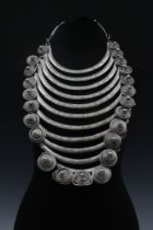 A Large Tribal Chinese Tibetan White Metal Necklace with 11 Rows. Weight: 1182cm H: Approximately