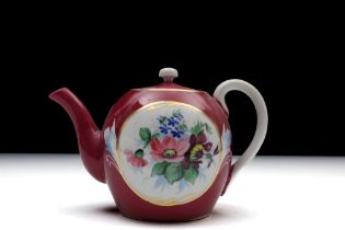 A Russian Gardner Porcelain Teapot from the 19th Century with Exquisite Floral Design. H: