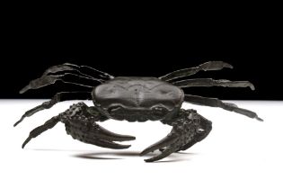A Japanese Bronze Okimono Figure of a Crab. L: Approximately 13cm H Approximately 6cm