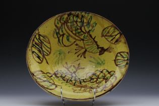 An Islamic Turkish Pottery Large Plate with a Bird Design. D: Approximately 30.5cm