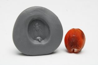 A Greek Red Agate Scarab Depicting a Fly.