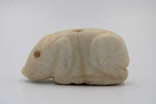 A Jemdet Nasr Crème Alabaster Amulet of a Seated Pig from 2000- 3000 B.C. L: Approximately 5cm