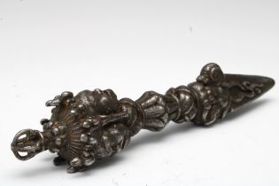 A Tibetan Iron Vajra with 3 Faces Possibly from the 19th Century. L: Approximately 15cm