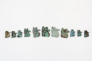 A Lot of 10 Ptolemaic Coloured Faience of Wadjet Eyes Pendants from 500- 300 B.C.