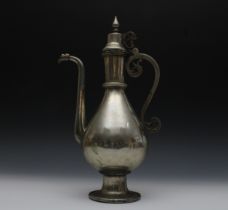 An Islamic Ottoman Copper Silver Polished Ewer Aftaba from the 19th Century. H: Approximately 40cm