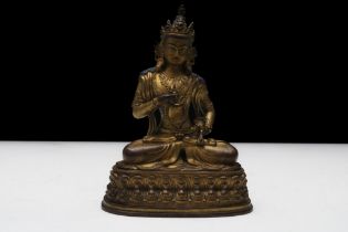 A Fine Tibetan Bronze Gilt Vajrasattva Buddhist Statue from the 19th Century. H: Approximately 9.5cm