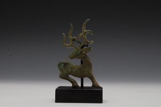 A Luristani Bronze Plaque in the Shape of a Deer. H with Stand: Approximately 13cm H: