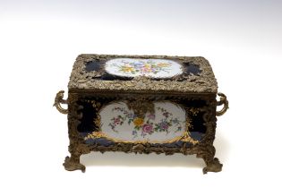 An Antique Continental Porcelain & Bronze Box. Approximately 30x19cm