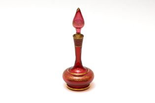 An Antique Bohemian Red Glass Decanter. H: Approximately 22cm