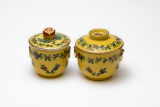 A Lot of 2 Vintage Dresden Yellow Porcelain Sugar Pots Depicting Floral Patterns from Circa 1900s.

