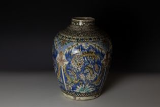 A Large Islamic Qajar Vase from the 19th Century Depicting Floral Patterns. H: Approximately 32cm