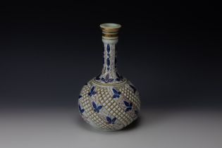 An Islamic Qajar Vase from the 19th Century Depicting Blue Butterflies and Floral Patterns. H: Appr