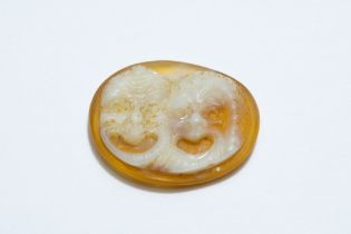 A Roman Cameo of the Ancient Theatre Mask of Tragedy and Comedy from the 1st Century A.D.

L: Approx