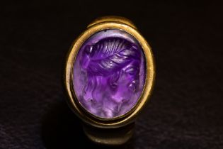 An Amethyst Cameo Gold Ring in Greek Style Probably Representing Aphrodite Ring Size: US7.5 UK16 9