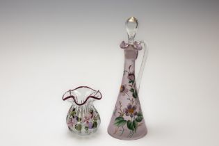 A Set of Antique Bohemian Glass Jug and Vase Decorated with Floral Patterns.

Jug H: Approximately 2