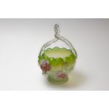 A Victorian Lime Green Glass Basket from the 19th Century.

H: Approximately 20cm 