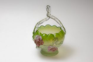 A Victorian Lime Green Glass Basket from the 19th Century.

H: Approximately 20cm 