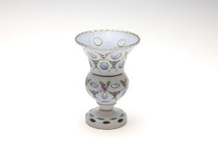 A Vintage Bohemian White Vase Depicting Floral Patterns from the 19th Century. H:Approximately 20cm