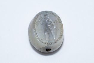 A Roman Sulaymaniyah Agate Stone Depicting a Roman Fighter. L: Approximately 2.5cm