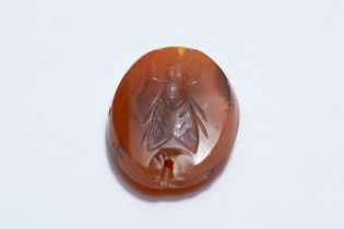 A Greek Red Agate Scarab Depicting a Fly. 