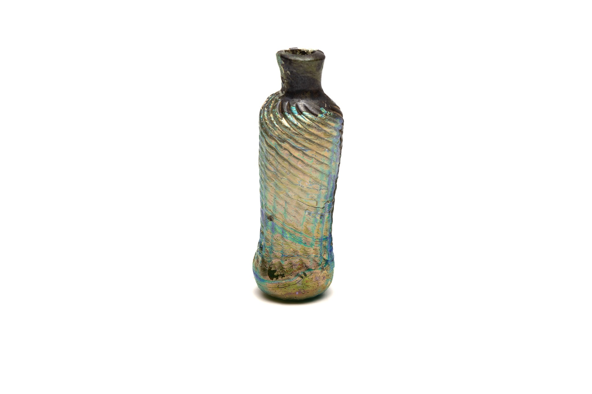 An Islamic Glass Bottle with Lovely Rainbow Patina and Design from the 11-12th Century.

H: Approxim - Image 2 of 4