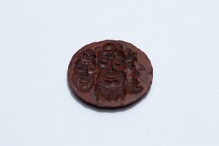 A Roman Bloodstone Intaglio of 3 Masks Theatre from Circa 1st-2nd Century A.D.

L: Approximately 1.2