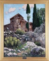 Sir Victor Wellesley (1876-1954). Oil on Canvas.  Title; A Convent at Daphne near Athens, Greece. Si