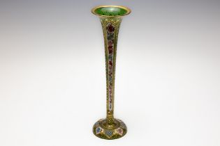 An Antique Bohemian Green Overlay Glass Vase from the 19th Century. H: Approximately 31cm