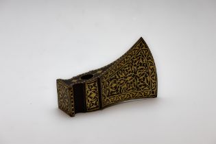A Rare Islamic Qajar Battle Axe with Gold Inlay. Approximately 14 x 9cm