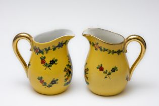 A Pair of Vintage Dresden Yellow Porcelain Milk Pots Depicting Floral Patterns from Circa 1900s. H: